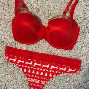 Victoria's Secret very sexy smooth logo embroidery balconette 34DDD bra w thong